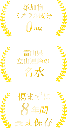添加物ミネラル成分0mg・富山県立山連峰の名水・傷まずに8年間長期保存